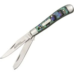 Imperial Schrade 19PRT Small Trapper Folding Pocket Knife With Purple And Abalone Swirl Celluloid Handle