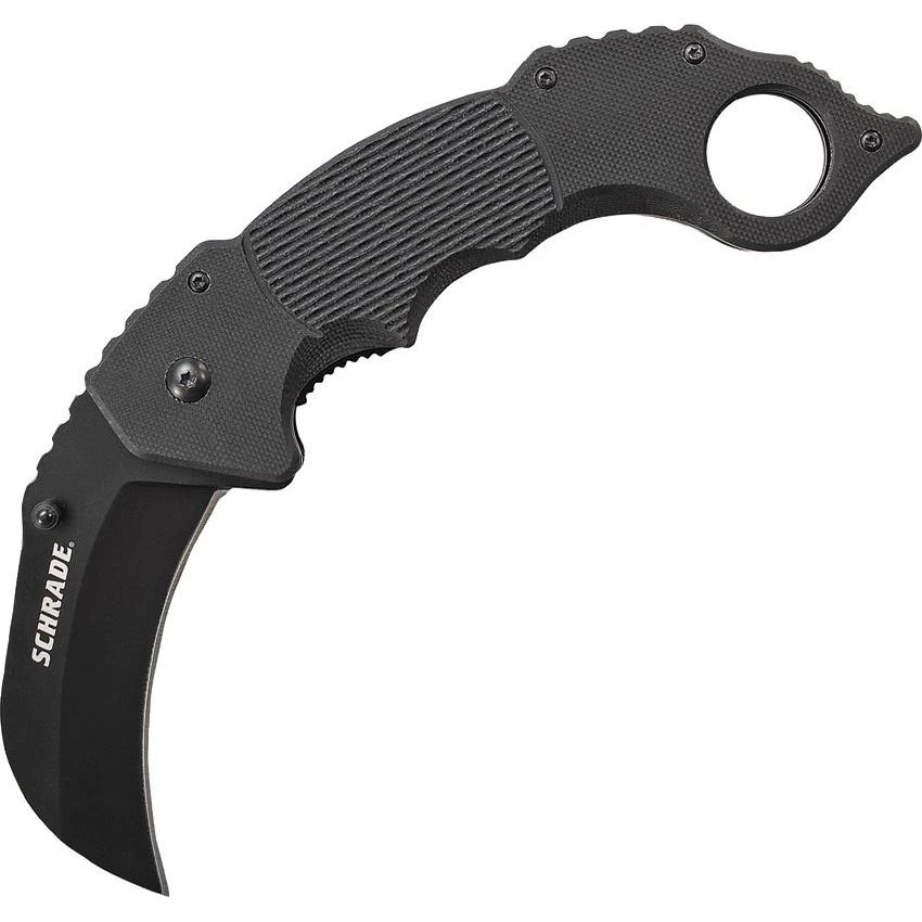Schrade 110 Karambit Point Blade Linerlock Folding Pocket Knife With Textured Black G-10 Handles 3 Schrade 110 Karambit Point Blade Linerlock Folding Pocket Knife With Textured Black G-10 Handles