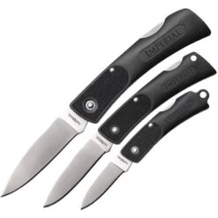 Imperial Schrade COM6CP Lockback Folding Pocket Satin Finish Stainless Blade Knife With Black Textured Plastic Handle - 3 Piece Combo
